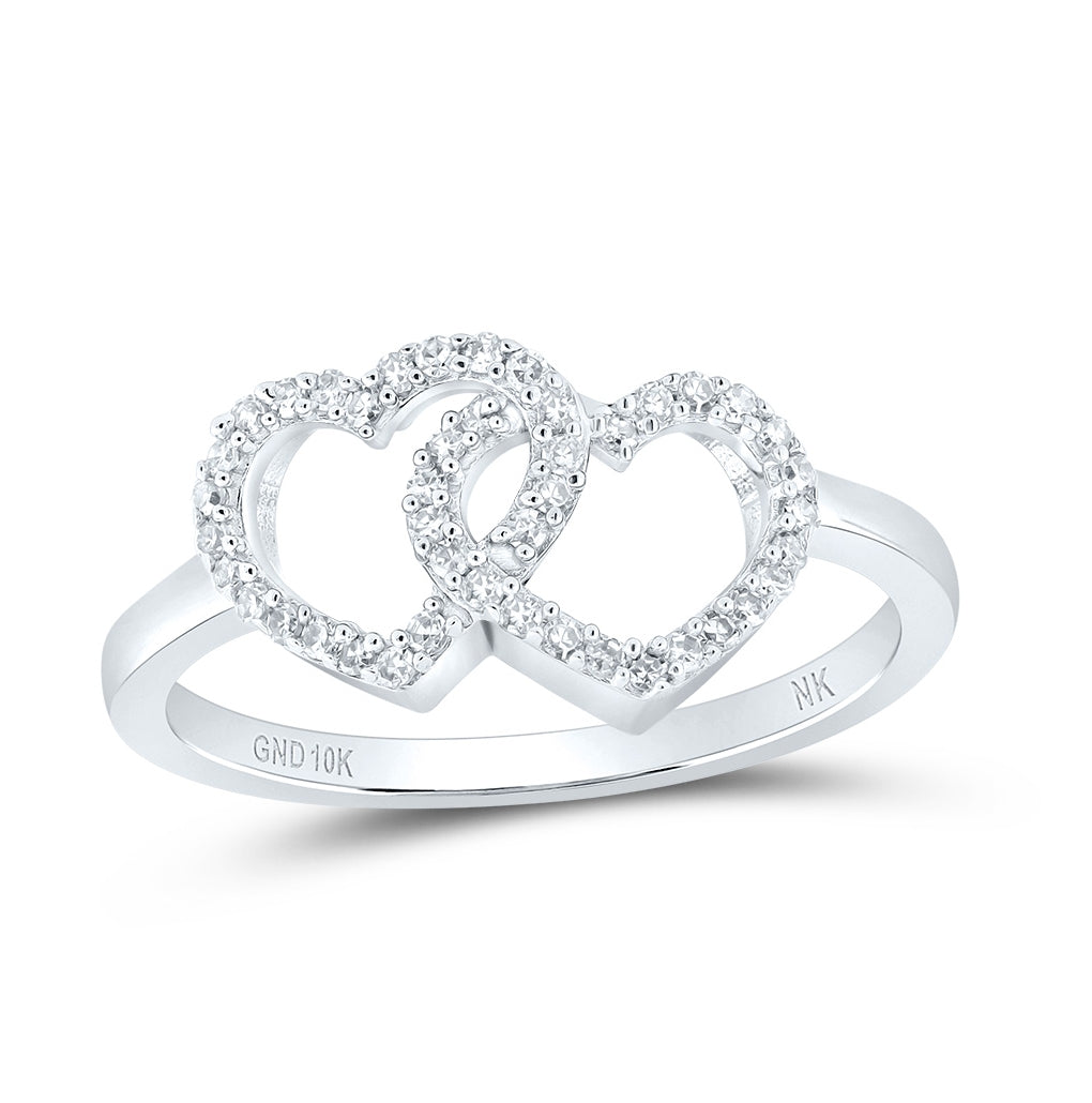 10K Yellow Or White Or Rose Gold Womens Round Diamond Double Heart Ring , Womens Size: 5-10