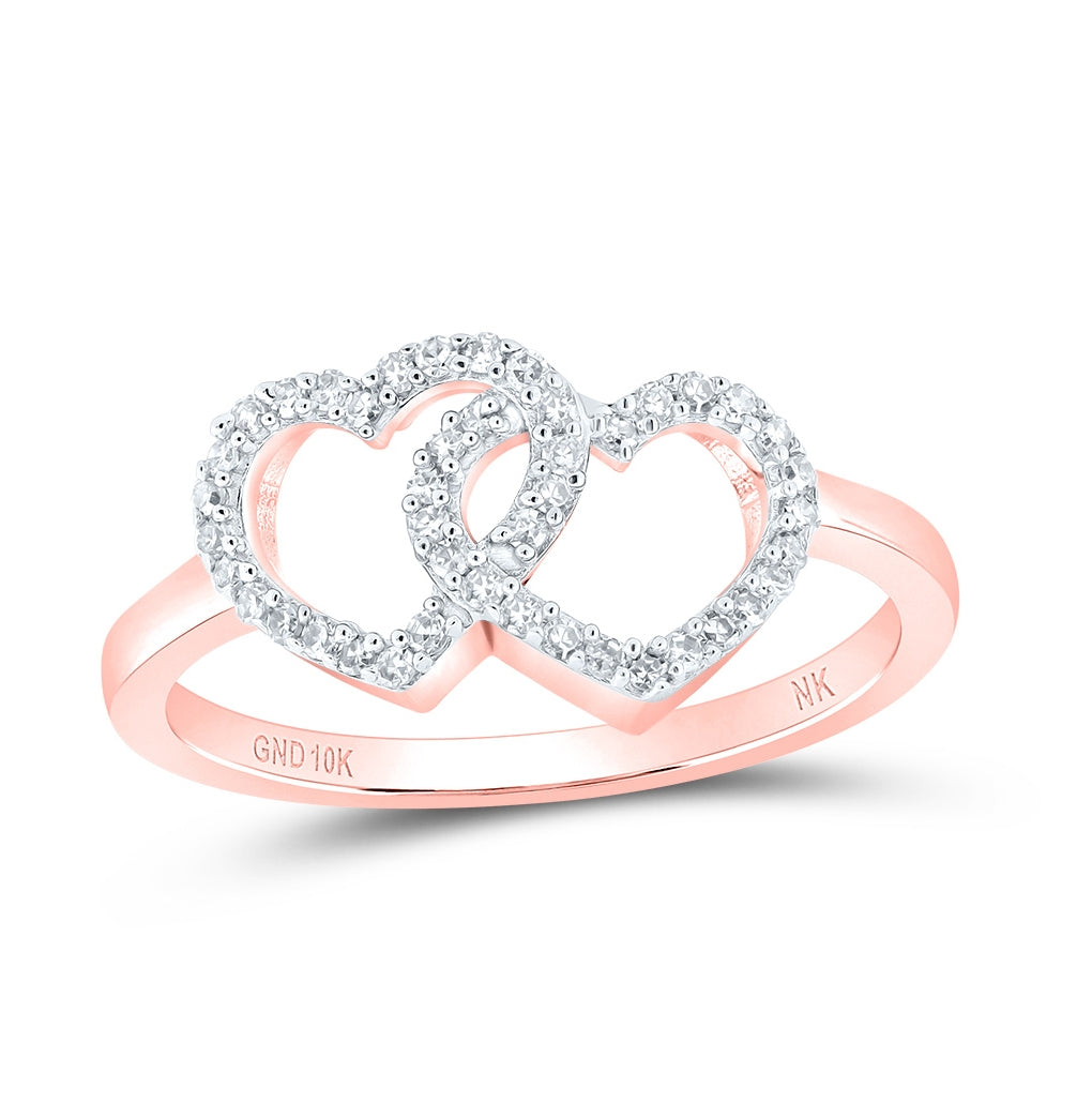 10K Yellow Or White Or Rose Gold Womens Round Diamond Double Heart Ring , Womens Size: 5-10