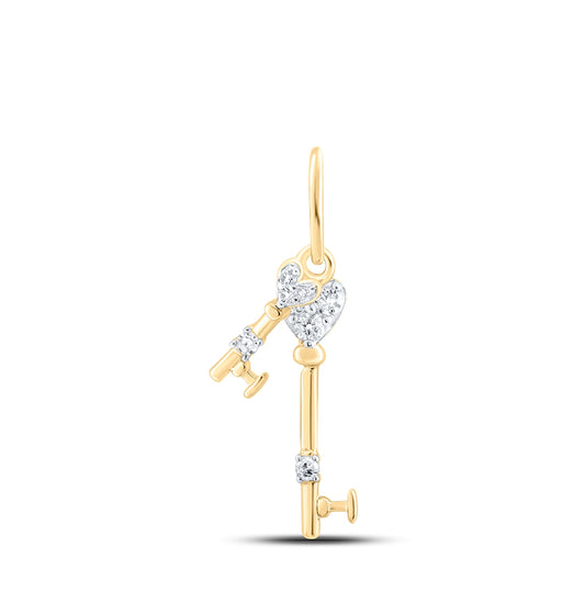 10K White Or Yellow Gold Womens Round Diamond Key Pendant