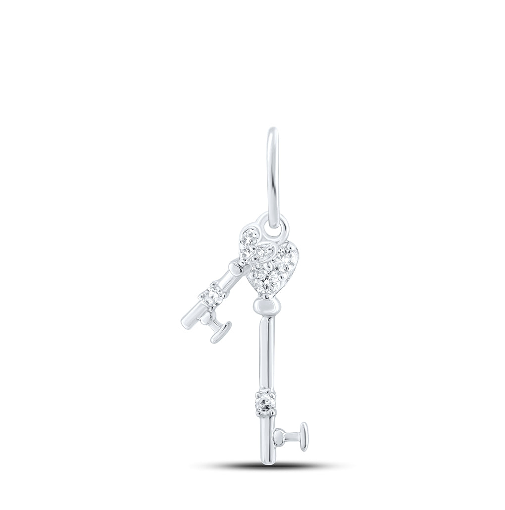 10K White Or Yellow Gold Womens Round Diamond Key Pendant