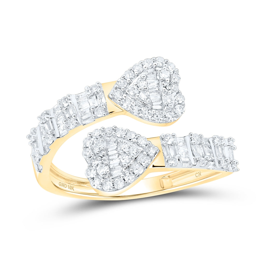 10K Yellow Or White Or Rose Gold Womens Baguette Diamond Cuff Bypass Heart Ring , Womens Size: 5-10