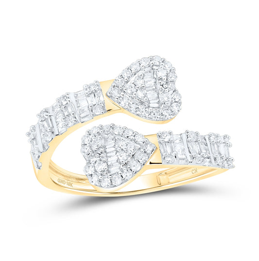 10K Yellow Or White Or Rose Gold Womens Baguette Diamond Cuff Bypass Heart Ring , Womens Size: 5-10