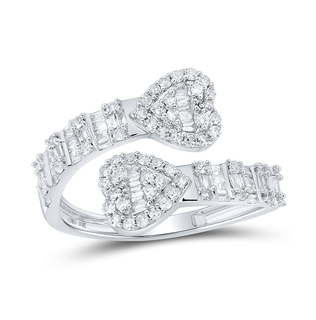 10K Yellow Or White Or Rose Gold Womens Baguette Diamond Cuff Bypass Heart Ring , Womens Size: 5-10
