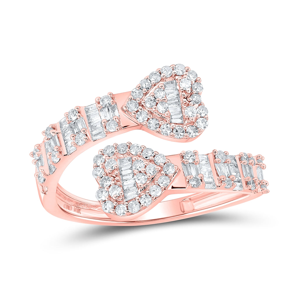 10K Yellow Or White Or Rose Gold Womens Baguette Diamond Cuff Bypass Heart Ring , Womens Size: 5-10