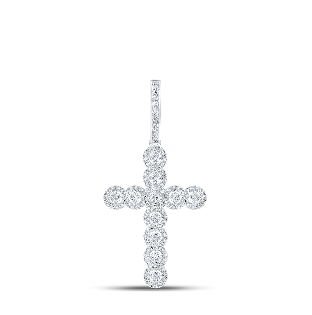 10K White Gold Mens Round Diamond Cross Charm Pendant 3/4 Cttw, Length: 1.69 In, Width: 0.89 In