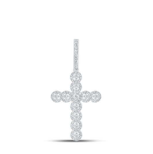 10K White Gold Mens Round Diamond Cross Charm Pendant 3/4 Cttw, Length: 1.69 In, Width: 0.89 In
