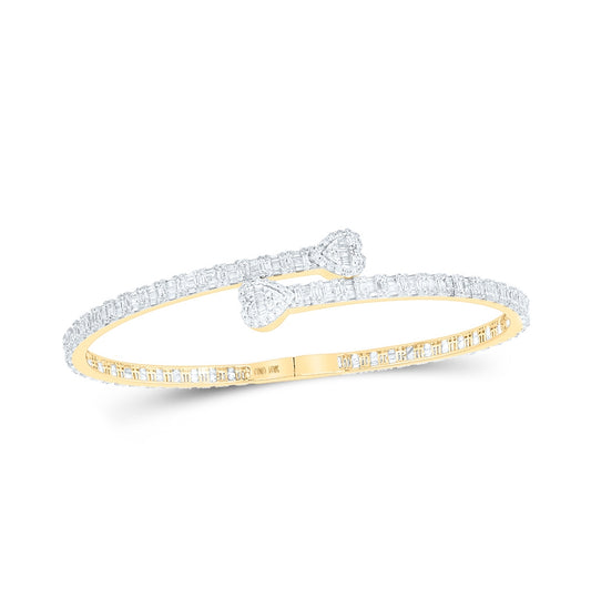 10K Yellow Or White Or Rose Gold Womens Baguette Diamond Heart Cuff Bangle Bracelet