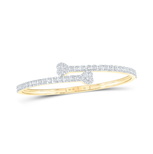 10K Yellow Or Rose Gold Womens Baguette Diamond Heart Cuff Bangle Bracelet