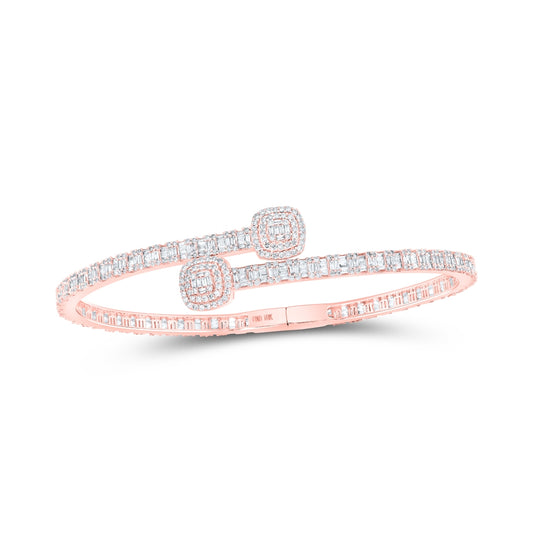 10K Rose Gold Womens Round Diamond Cushion-accent Cuff Bangle Bracelet 2-5/8 Cttw, Width: 0.66 In