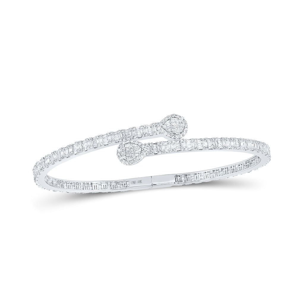 10K White Or Yellow Gold Womens Baguette Diamond Pear Cuff Bangle Bracelet