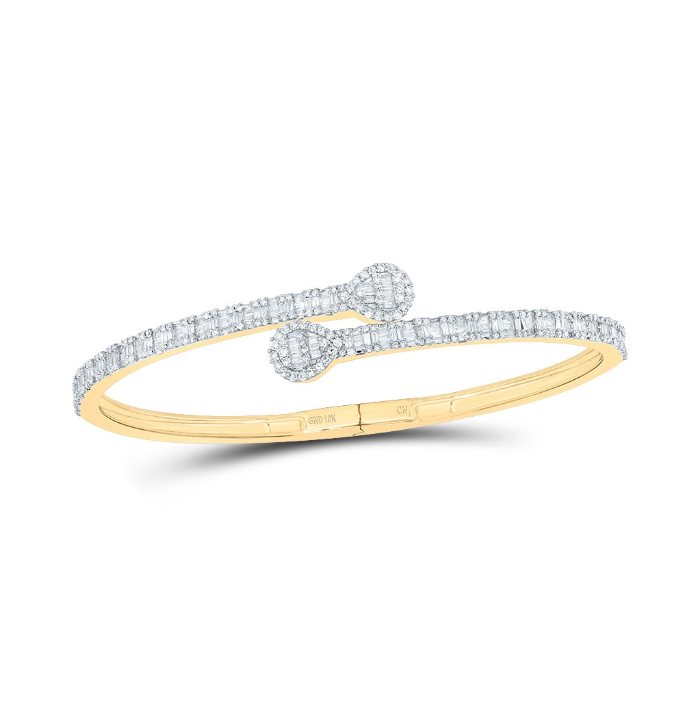 10K White Or Yellow Gold Womens Baguette Diamond Pear Cuff Bangle Bracelet