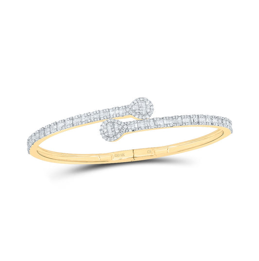 10K White Or Yellow Gold Womens Baguette Diamond Pear Cuff Bangle Bracelet