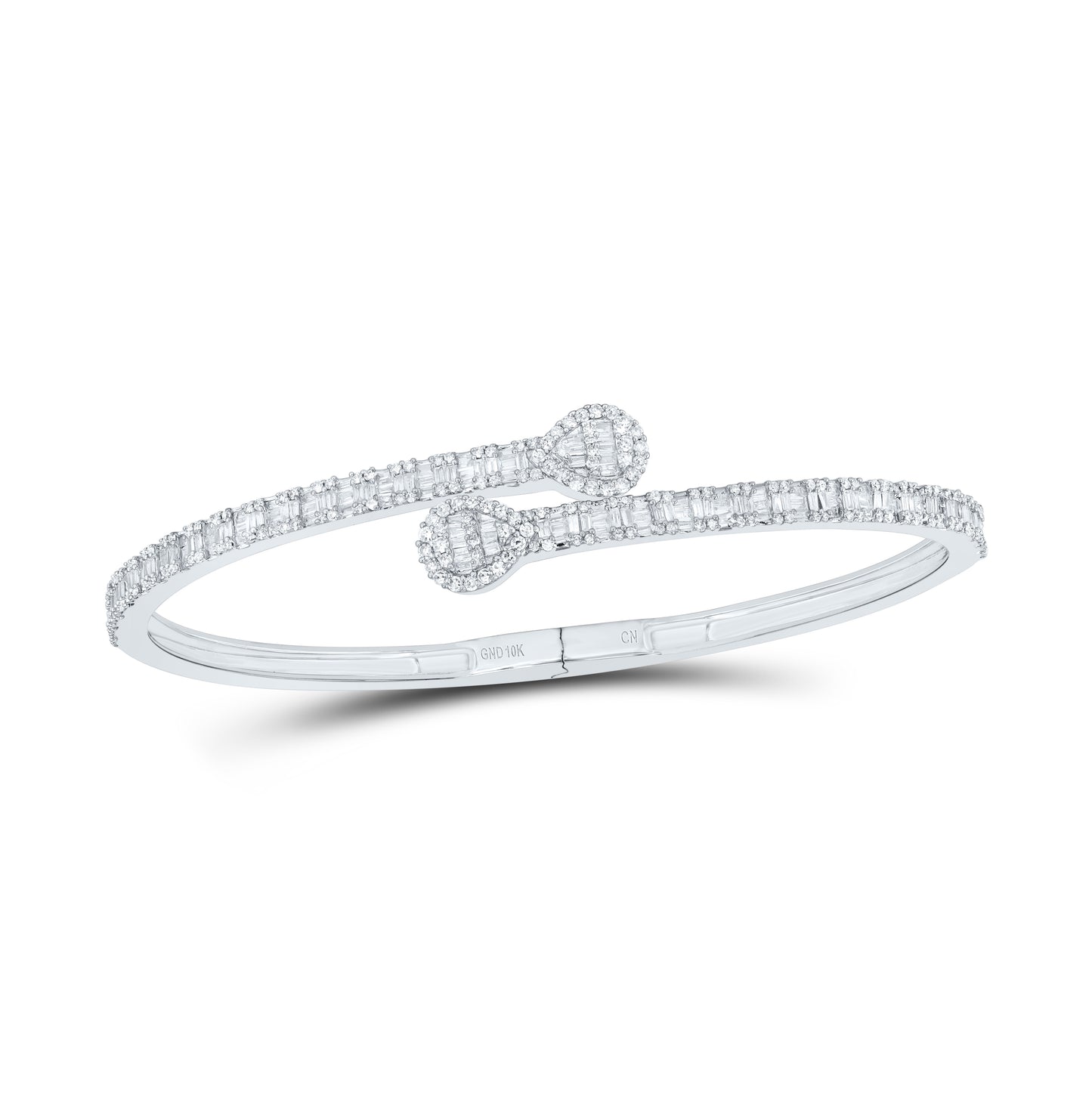 10K White Or Yellow Gold Womens Baguette Diamond Pear Cuff Bangle Bracelet