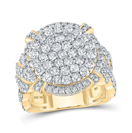 10K Yellow Gold Mens Round Diamond Circle Cluster Ring 4-1/2 Cttw, Mens Size: 7-13