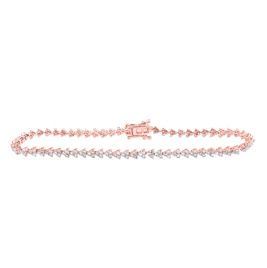 14K Rose Gold Womens Round Diamond Single Row Tennis Bracelet 1-7/8 Cttw