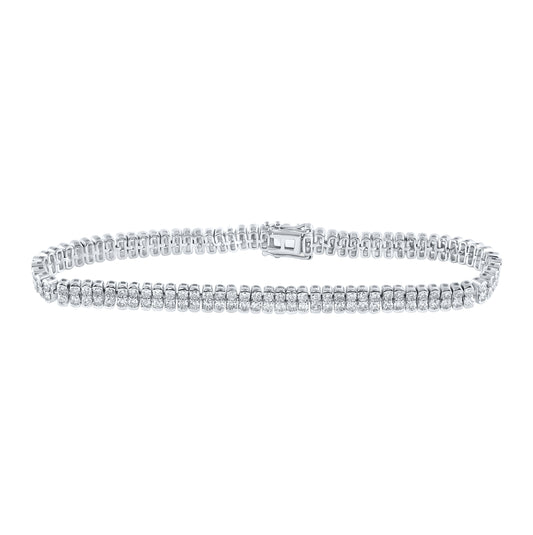 14K White Gold Womens Round Diamond 2-Row Tennis Bracelet 4-3/8 Cttw