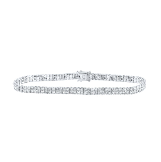 14K White Gold Womens Round Diamond Double Row Tennis Bracelet 4 Cttw