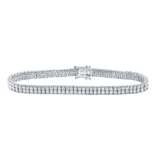 14K White Gold Womens Round Diamond Double Row Tennis Bracelet 4-1/5 Cttw