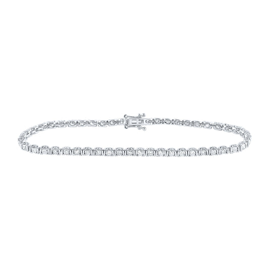 14K White Gold Womens Round Diamond Single Row Tennis Bracelet 2 Cttw
