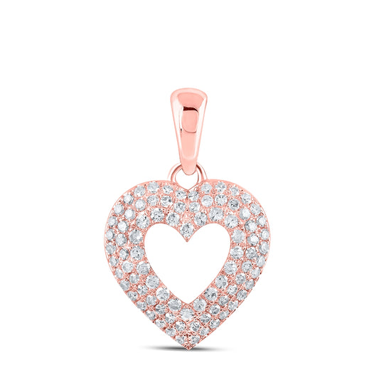 10K Rose Gold Womens Round Diamond Heart Pendant 1/2 Cttw, Length: 0.84 In, Width: 0.56 In