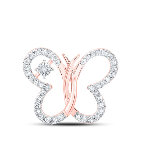 10K Rose Gold Womens Round Diamond Butterfly Pendant 1/6 Cttw