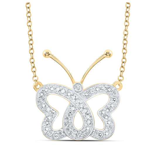 10K Yellow Or White Or Rose Gold Womens Round Diamond Butterfly Necklace