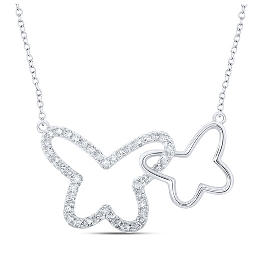 10K Yellow Or White Or Rose Gold Womens Round Diamond Butterfly Necklace