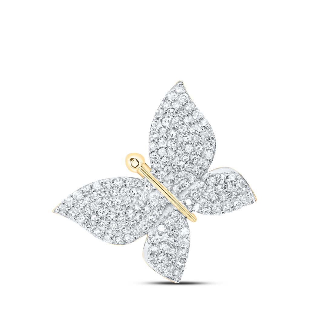 10K Yellow Or White Or Rose Gold Womens Round Diamond Butterfly Pendant