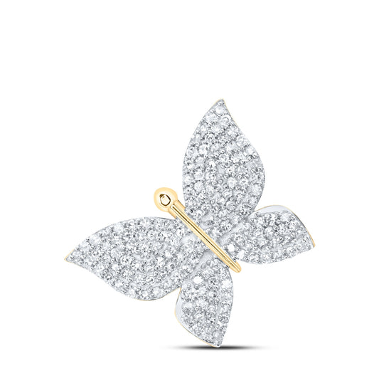 10K Yellow Or White Or Rose Gold Womens Round Diamond Butterfly Pendant