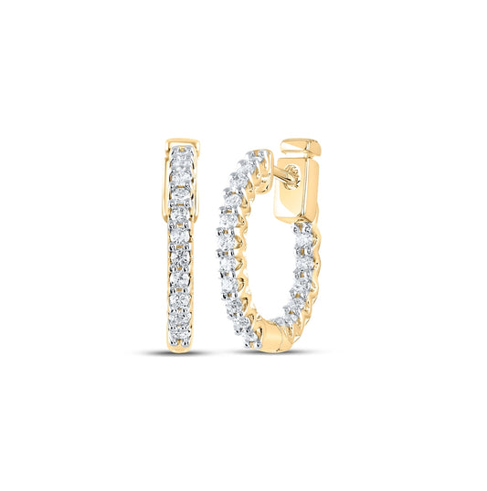 14K White Or Yellow Gold Womens Round Diamond Inside Outside Huggie Earrings