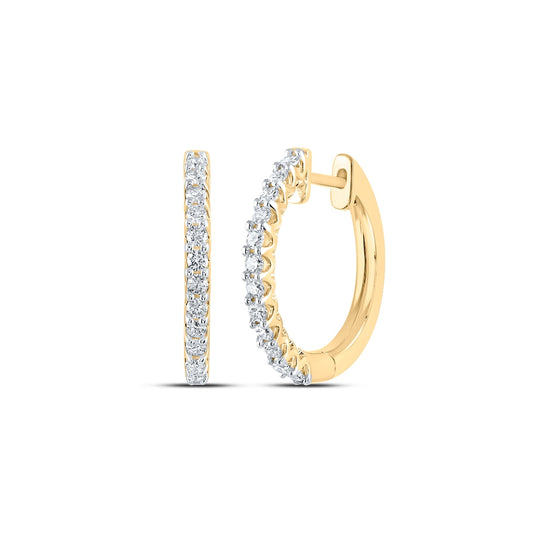 14K Yellow Gold Womens Round Diamond Hoop Earrings 1/2 Cttw