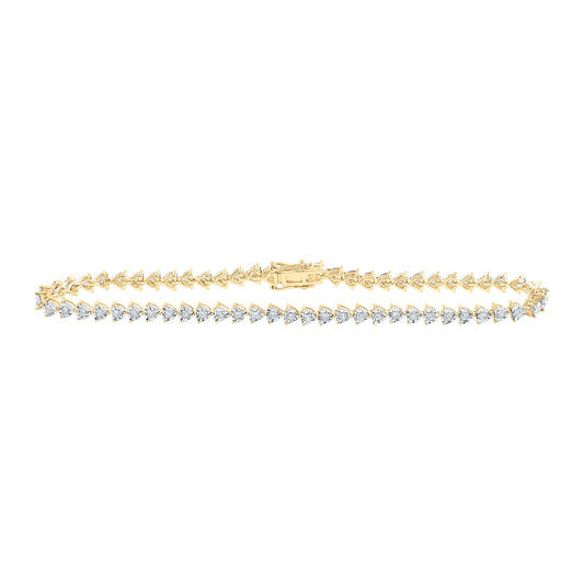 10K Yellow Gold Womens Round Diamond 7-inch Heart Bracelet 7/8 Cttw, Length: 7.01 In