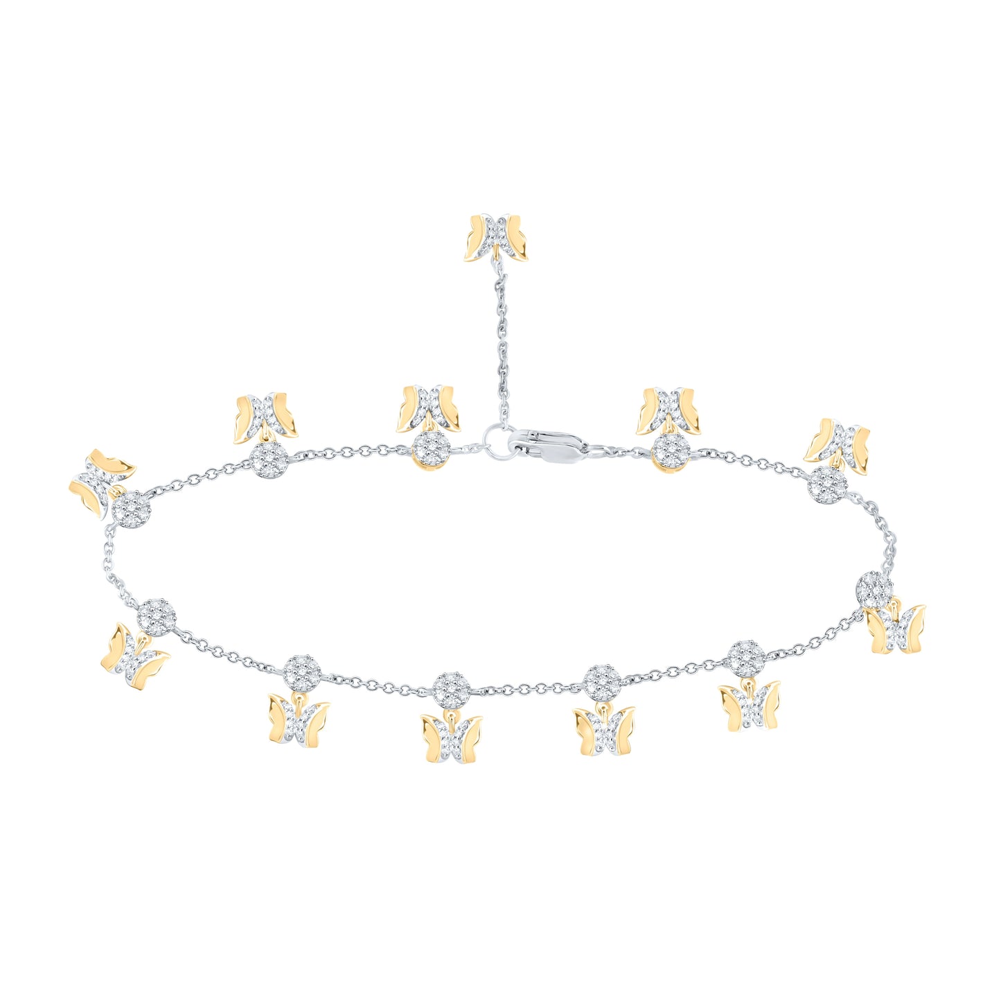 10K Two-tone Gold Womens Round Diamond Butterfly Bracelet 3/4 Cttw