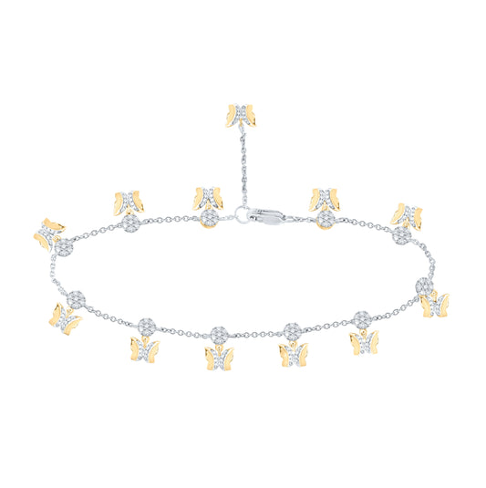 10K Two-tone Gold Womens Round Diamond Butterfly Bracelet 3/4 Cttw