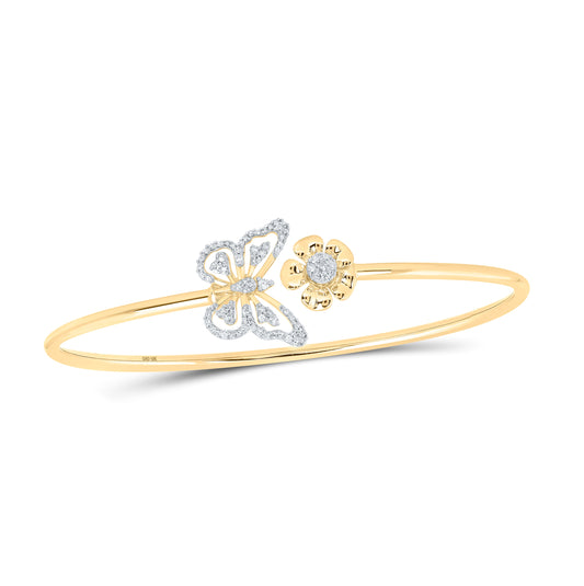 10K Yellow Gold Womens Round Diamond Butterfly Bangle Bracelet 1/4 Cttw