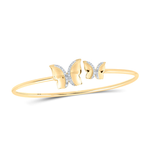 10K Yellow Gold Womens Round Diamond Butterfly Bangle Bracelet 1/6 Cttw