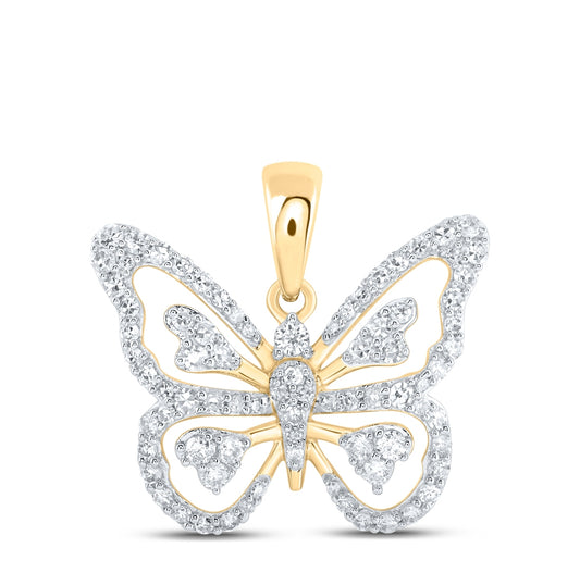 10K Yellow Or White Or Rose Gold Womens Round Diamond Butterfly Pendant