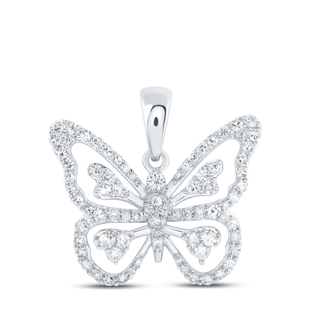 10K Yellow Or White Or Rose Gold Womens Round Diamond Butterfly Pendant