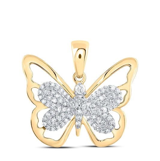 10K Yellow Or White Or Rose Gold Womens Round Diamond Butterfly Pendant