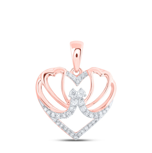 10K Rose Gold Womens Round Diamond Butterfly Heart Pendant 1/8 Cttw