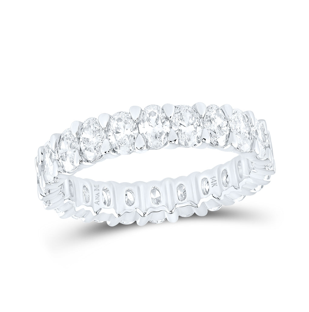 14K White Gold Womens Oval Diamond Eternity Wedding Band 3-1/4 Cttw, Womens Size: 5-10