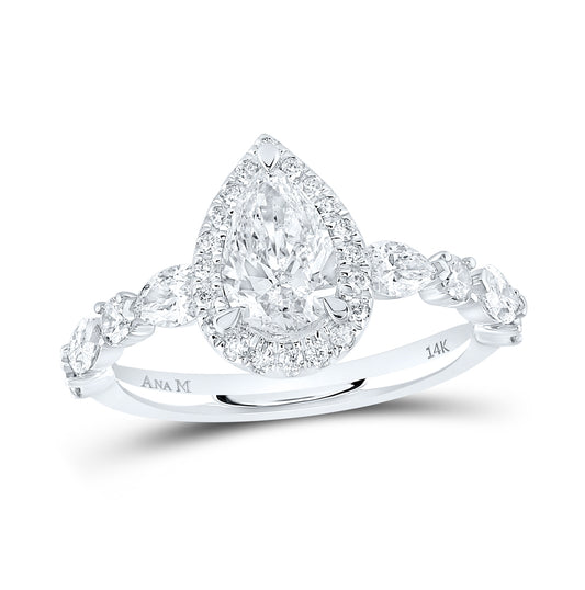 14K White Gold Pear Diamond Halo Bridal Wedding Engagement Ring 1-7/8 Cttw, Womens Size: 5-10