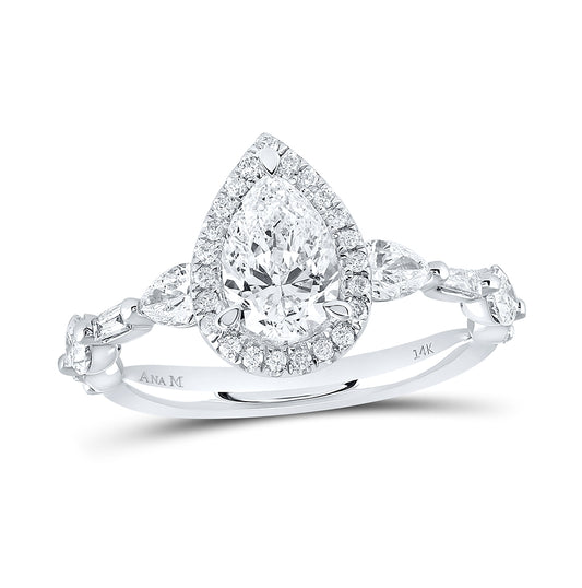 14K White Gold Pear Diamond Halo Bridal Wedding Engagement Ring 1-7/8ctw, Womens Size: 5-10