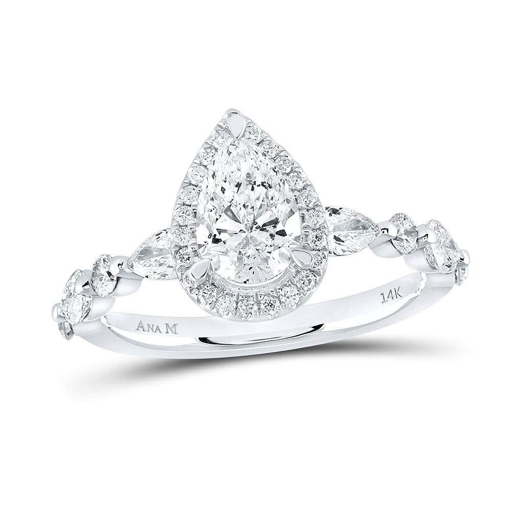 14K White Gold Pear Diamond Halo Bridal Wedding Engagement Ring 1-7/8ctw, Women's Size: 5-10
