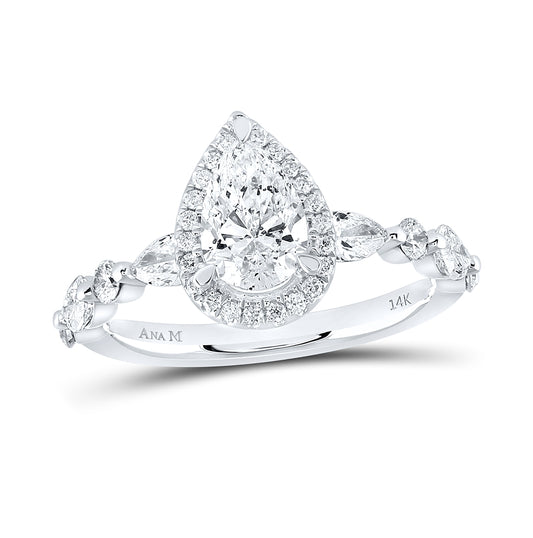 14K White Gold Pear Diamond Halo Bridal Wedding Engagement Ring 1-7/8ctw, Women's Size: 5-10