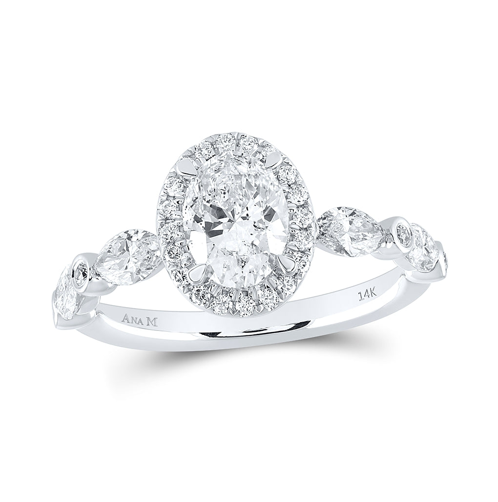 14K White Gold Oval Diamond Halo Bridal Wedding Engagement Ring 1-7/8 Cttw, Womens Size: 5-10