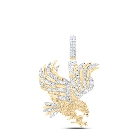 10K Yellow Gold Mens Round Diamond Eagle Charm Pendant 7/8 Cttw, Length: 1.69 In, Width: 1.35 In