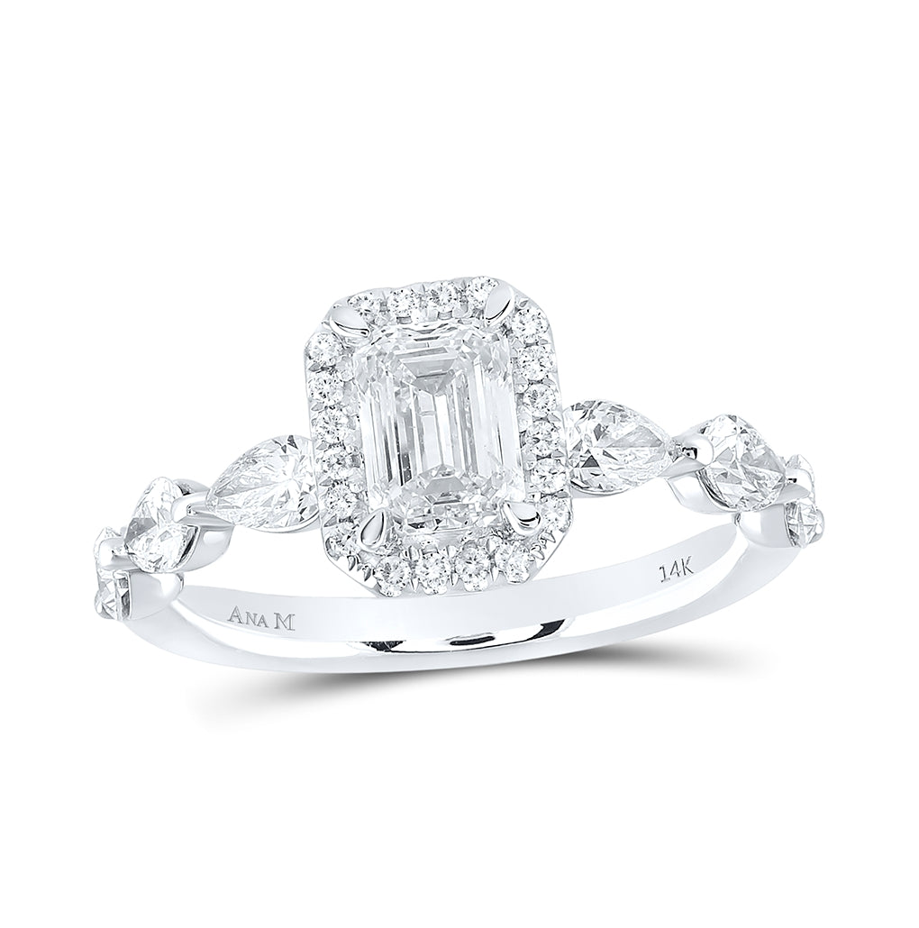 14K White Gold Emerald Diamond Halo Bridal Wedding Engagement Ring 2 Cttw, Womens Size: 5-10