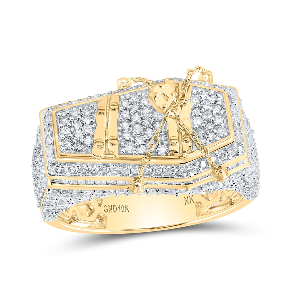 10K Yellow Gold Mens Round Diamond Coffin Band Ring 2-1/3 Cttw, Mens Size: 7-13