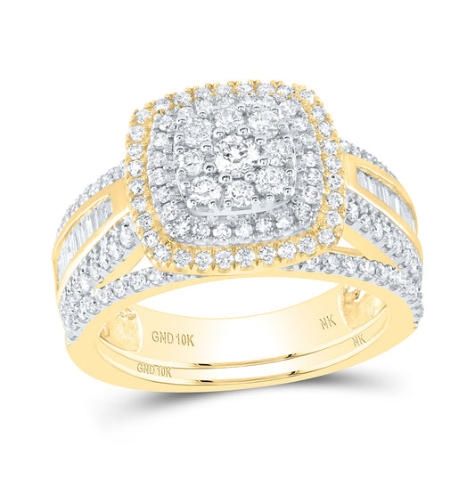 10K Yellow Gold Round Diamond Bridal Wedding Ring Band Set 1-1/4 Cttw, Womens Size: 5-10